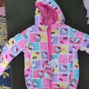 Hello Kitty Pastel Patchwork Puffer Jacket - Pink, Aqua, Yellow, Purple
